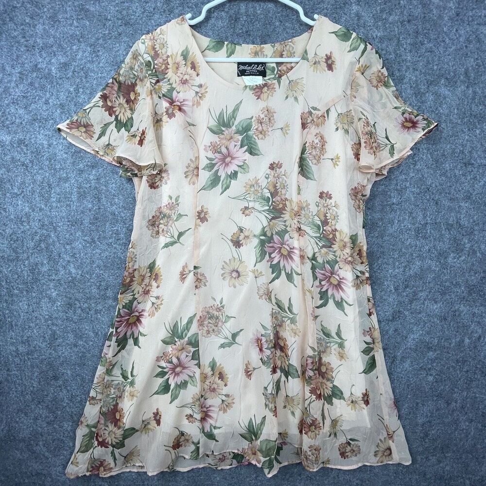 Vintage‎ Michael B Ltd Dress Womens 10P Peach Y2K Romantic Sheer Summery Girly